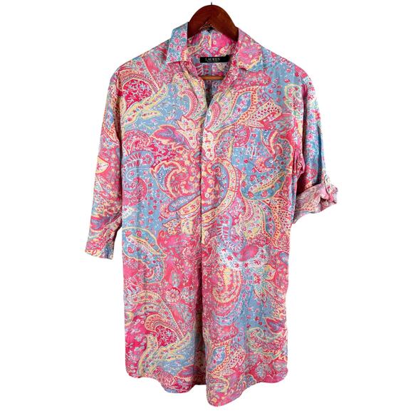 Ralph Lauren Small Shirt Dress Paisley Button Up Tunic Cotton Viscose LN31708 - Picture 1 of 11
